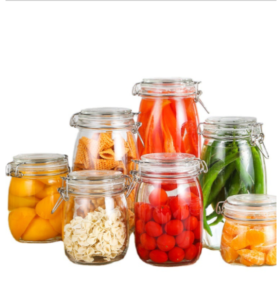 buy glass pickle jar with clip lid from China factory